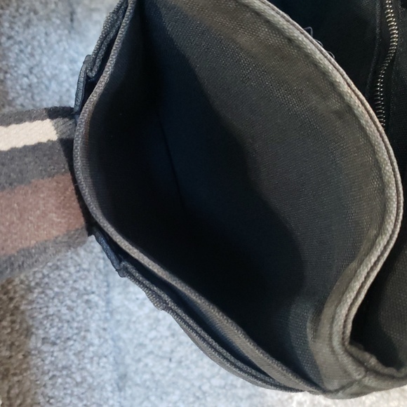 Hermes Rare Canvas Tote Stylish Black Tote Bag with Striped Handles Small - Picture 9 of 16